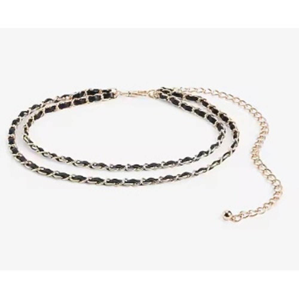 Express Double Rope Faux Leather‎ Chain Belt S/M Black Gold Indie Sleaze